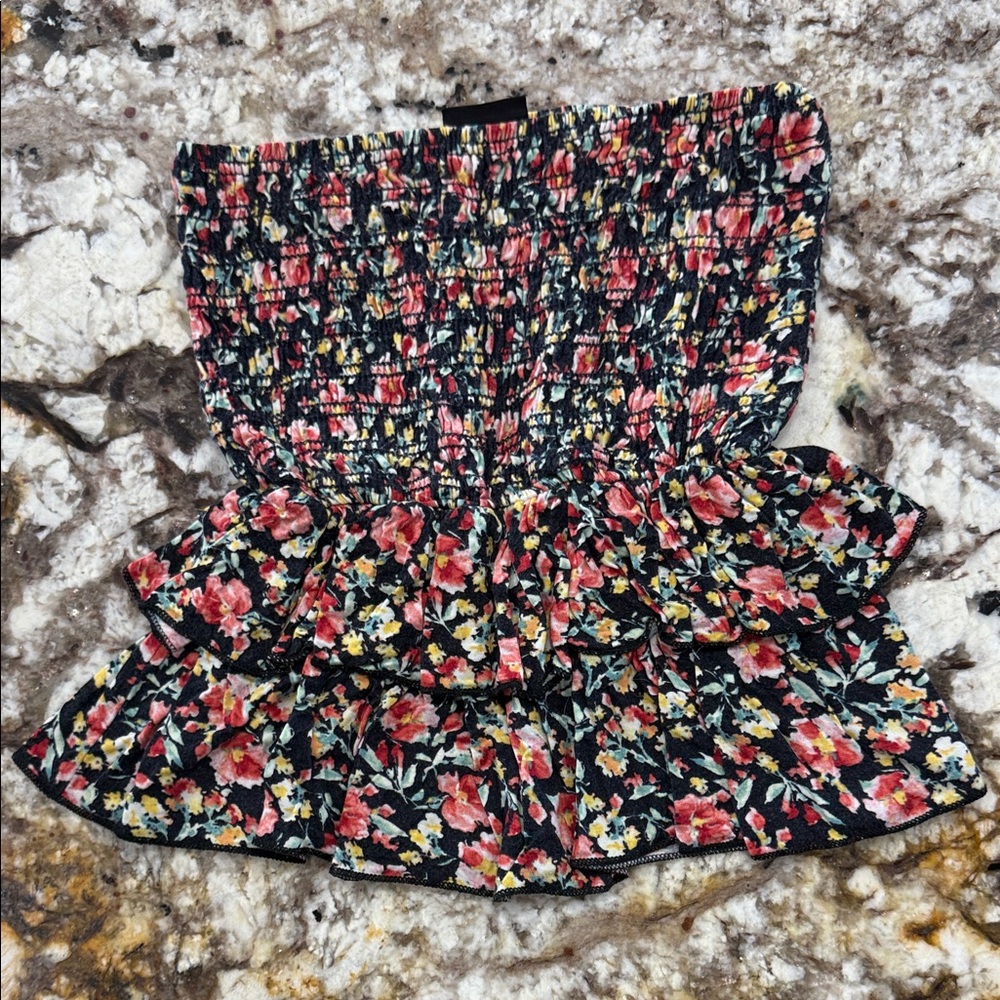 Floral Smocked Ruffle Tube Top